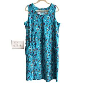Cw Classics Terry Cloth Floral Dress Large Swim Coverup Muumuu Teal Green Pocket